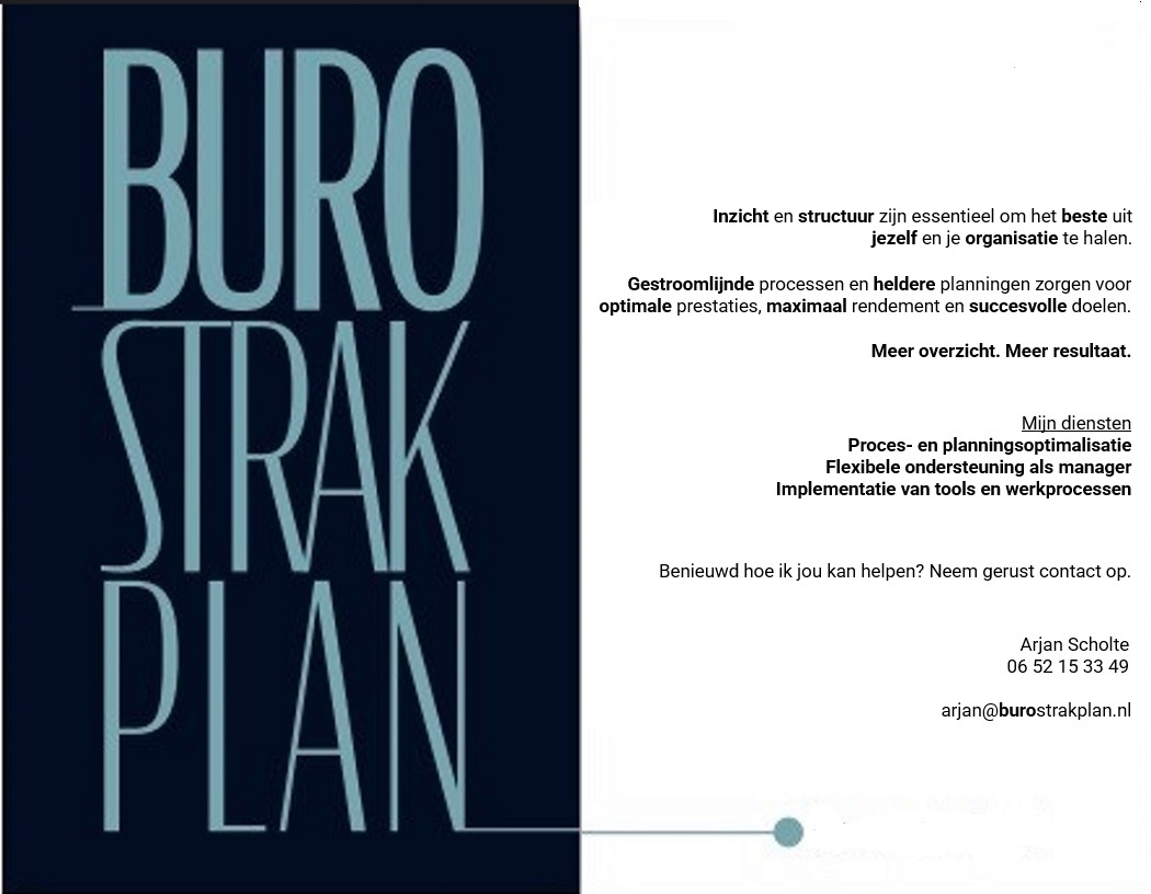 Visitekaartje van Buro Strakplan - planning en procesoptimalisatie
